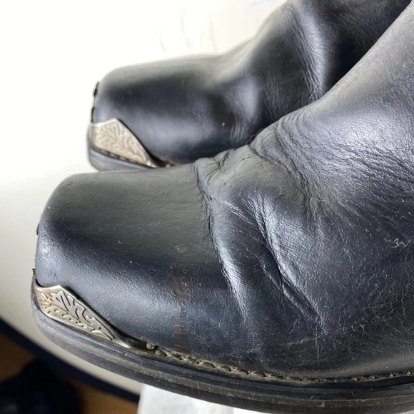 Dingo 10.5 Extra Wide Boots Moto Biker Black Leather Square Toe Eagle Harness - Picture 8 of 11